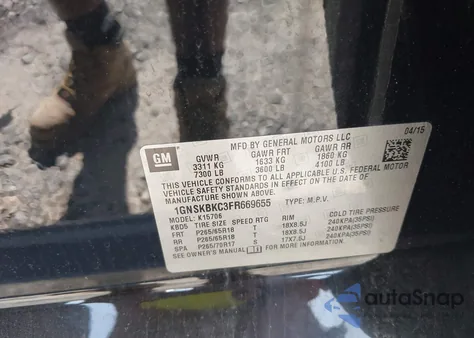 2015 Chevrolet Tahoe Lt z USA, uszkodzony, nr VIN 1GNSKBKC3FR669655